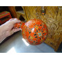 Orange hand painted metal water jar 30 cm