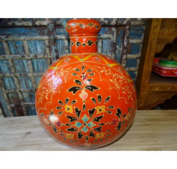 Orange hand painted metal water jar 42 cm