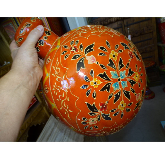 Orange hand painted metal water jar 42 cm