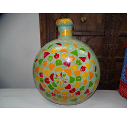 XL blue water jar with multicolored flowers 50x33x60 cm