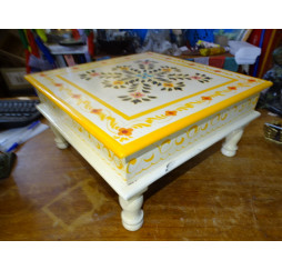 Table à coussin "bazot" en 38x38 cm Blanche et fleurs
