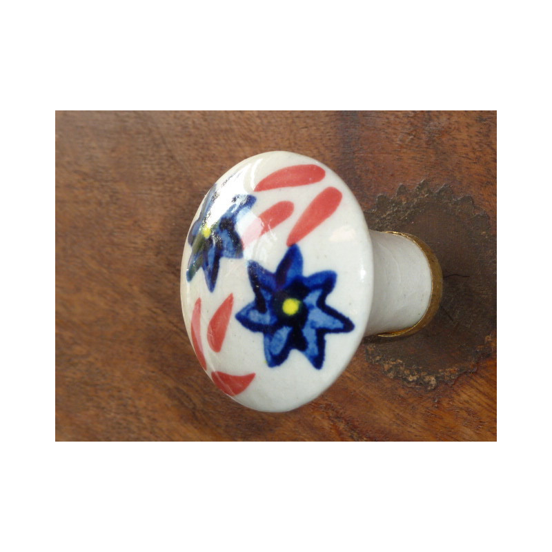 Möbelgriffe Birne weiß 2 Blumen blaus