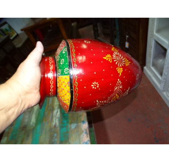 Vaso basso in acciaio dipinto a rilievo multicolore 34 cm