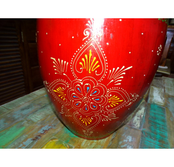 Vaso basso in acciaio dipinto a rilievo multicolore 40 cm
