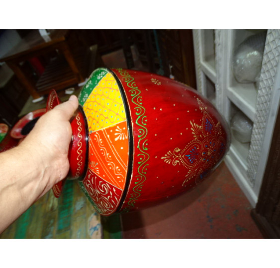 Vaso basso in acciaio dipinto a rilievo multicolore 47 cm