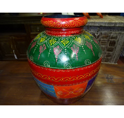 UDAIPUR low jar in steel painted in relief 44 cm