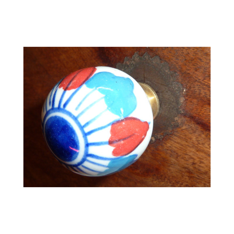 Manijas boule blanco flor  azul/rojo