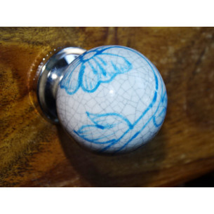 Poignée boule effet craquelée bleue clair