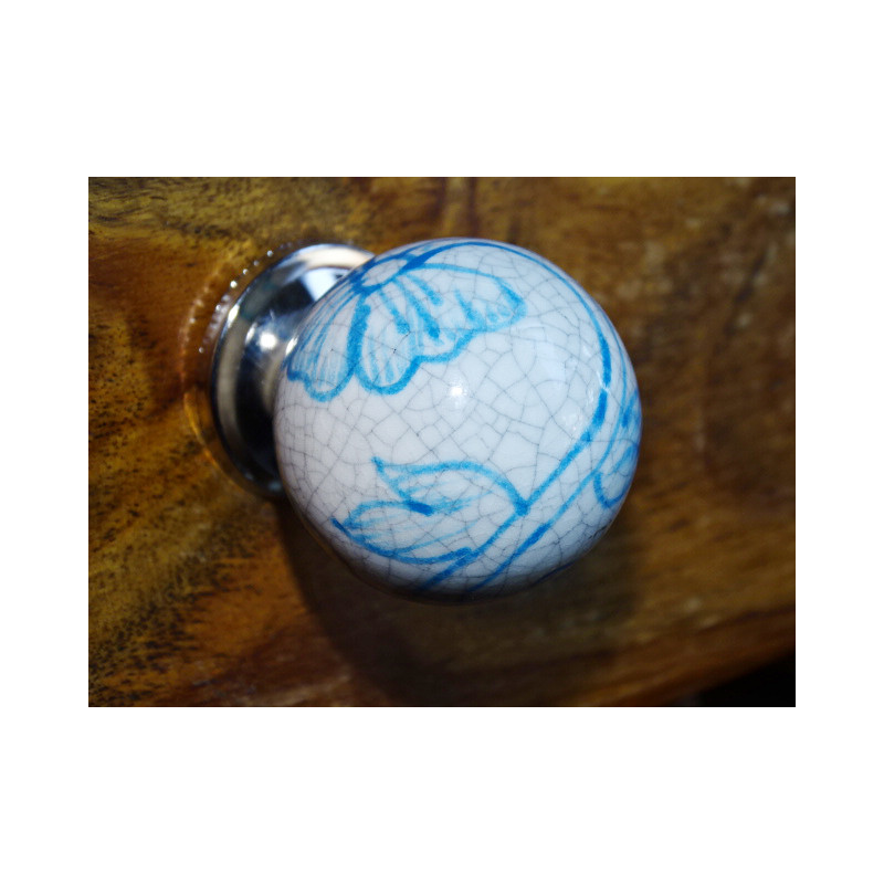 Poignée boule effet craquelée bleue clair