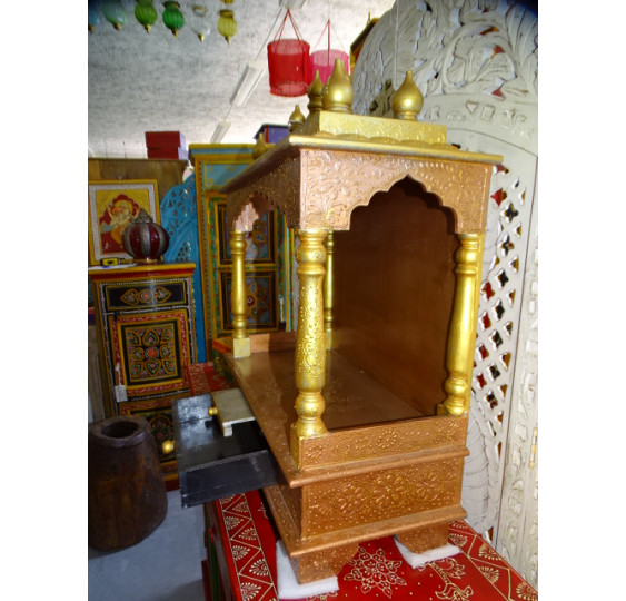 Grand temple d'intérieur cuivré et doré ouvert 61x75 cm