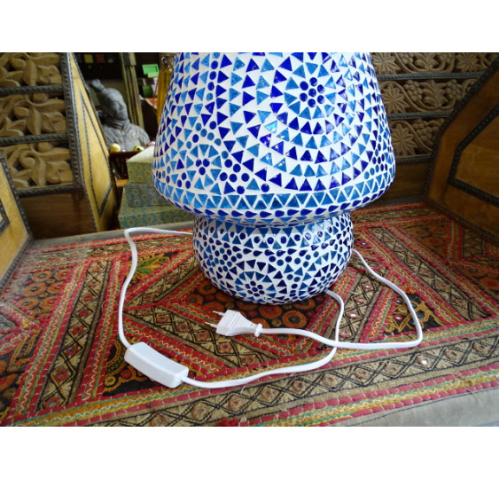 Lampe mosaique ronde bleu azur 26x33 cm