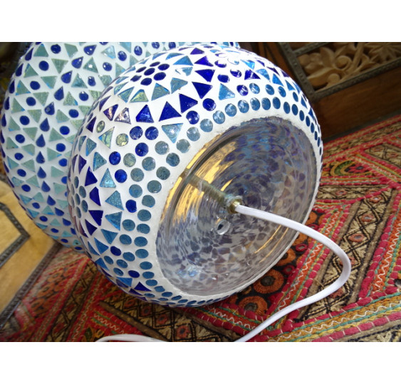 Lampe mosaique ronde bleu azur 26x33 cm