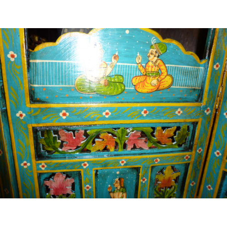 Blauer Mughal-Kopfteilschirm und geschnitzte Blumen