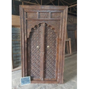 Vecchie porte di casa a forma di arco scolpite in 135x255 cm
