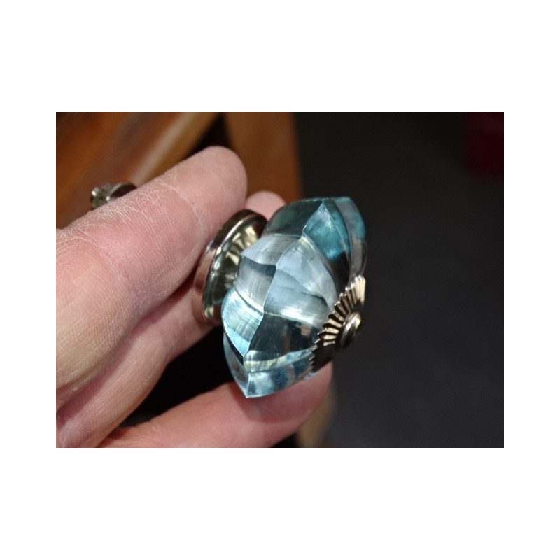 bouton citrouille en verre de 45 mm couleur vert d'eau - argenté