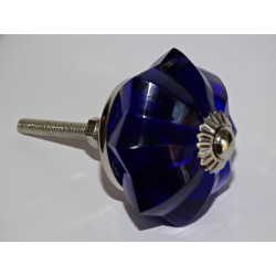 45 mm ultramarine blue glass pumpkin button - silver