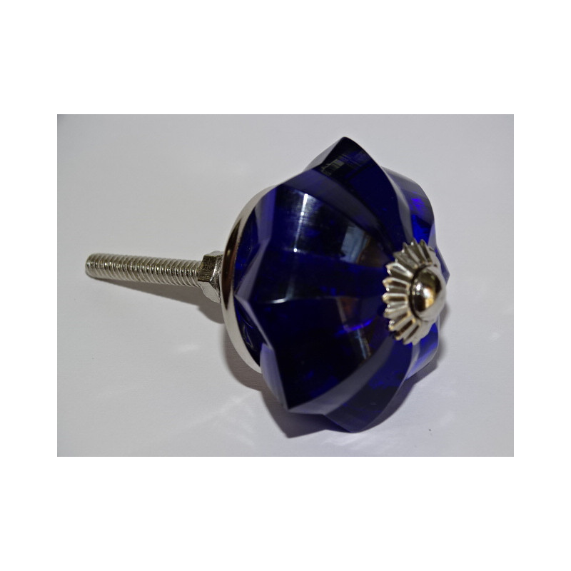 45 mm ultramarine blue glass pumpkin button - silver
