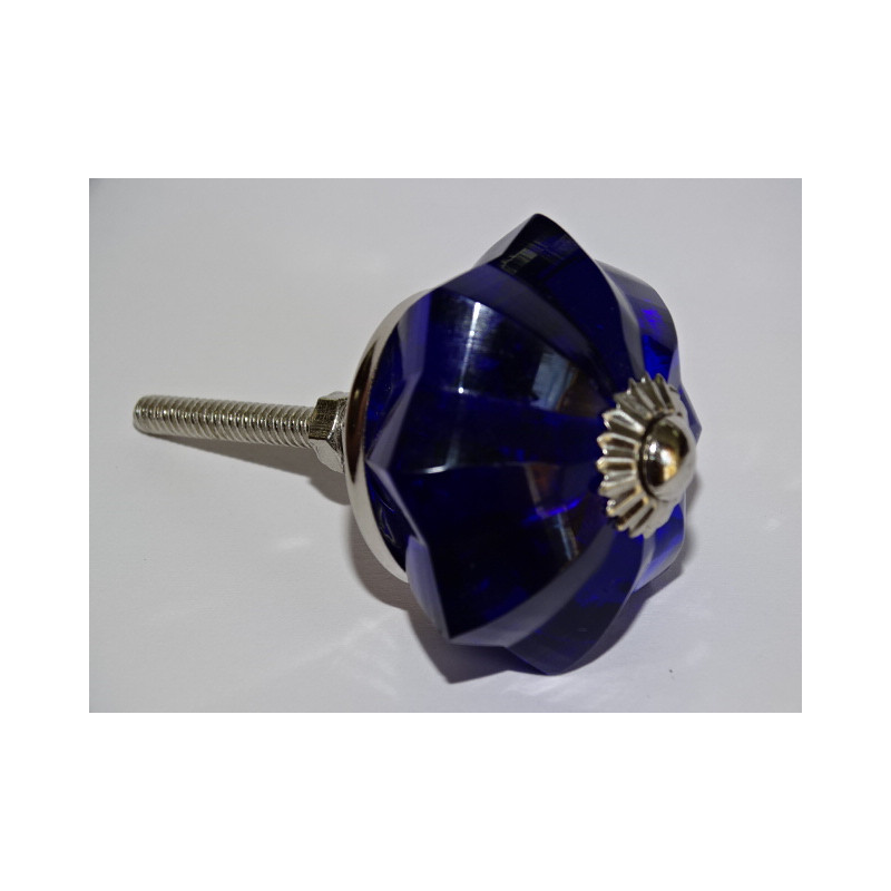 Botón de calabaza de cristal azul ultramar de 45 mm - plateado