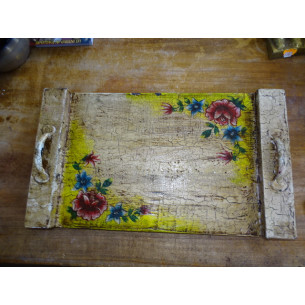 Painted mango wood tray 30x53 cm - flowers