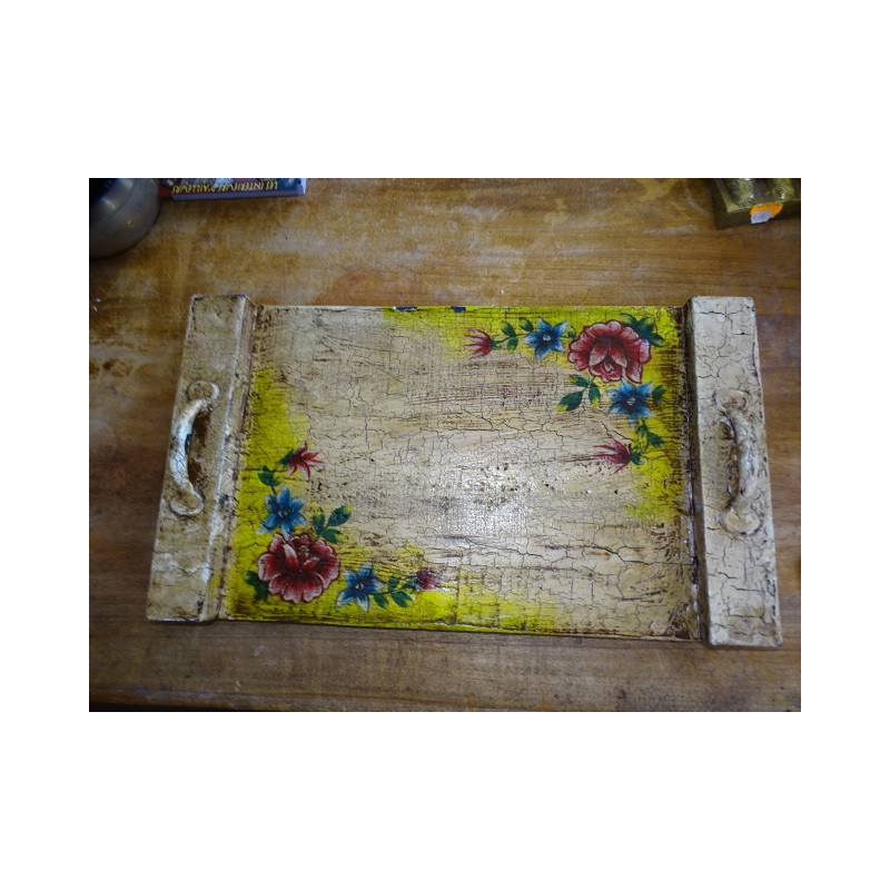 Plateau en manguier peint 30x53 cm - fleurs