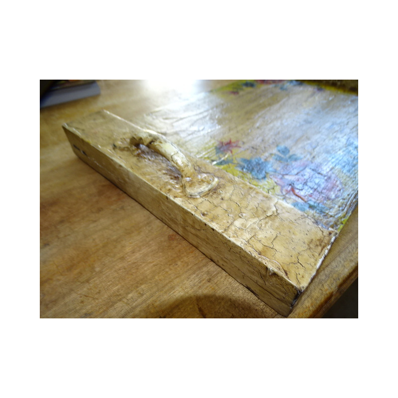 Bandeja de madera de mango pintada 30x53 cm - flores