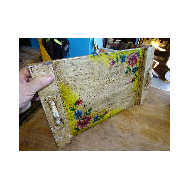 Bandeja de madera de mango pintada 30x53 cm - flores