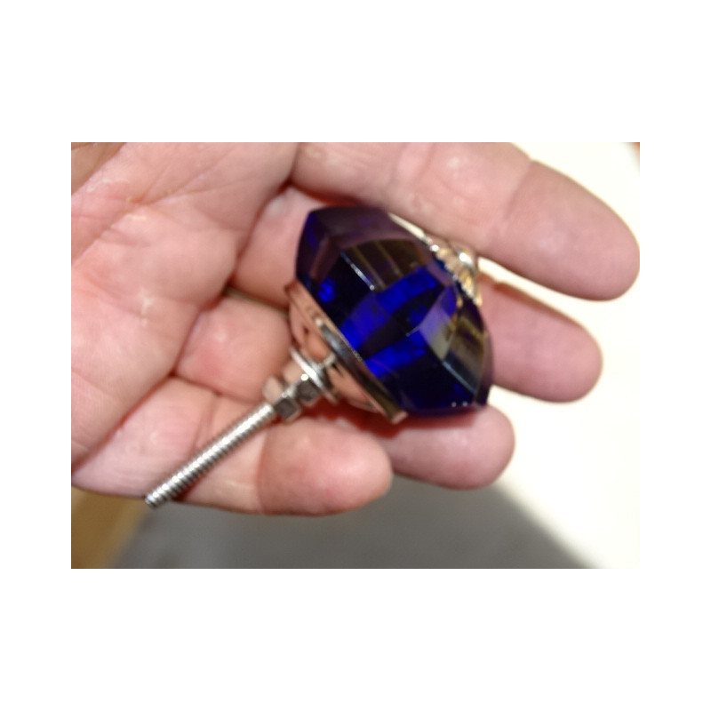 45 mm ultramarine blue glass pumpkin button - silver