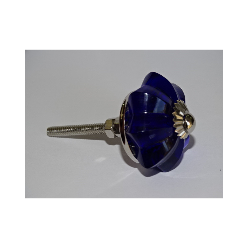 35 mm ultramarine blue glass pumpkin button - silver