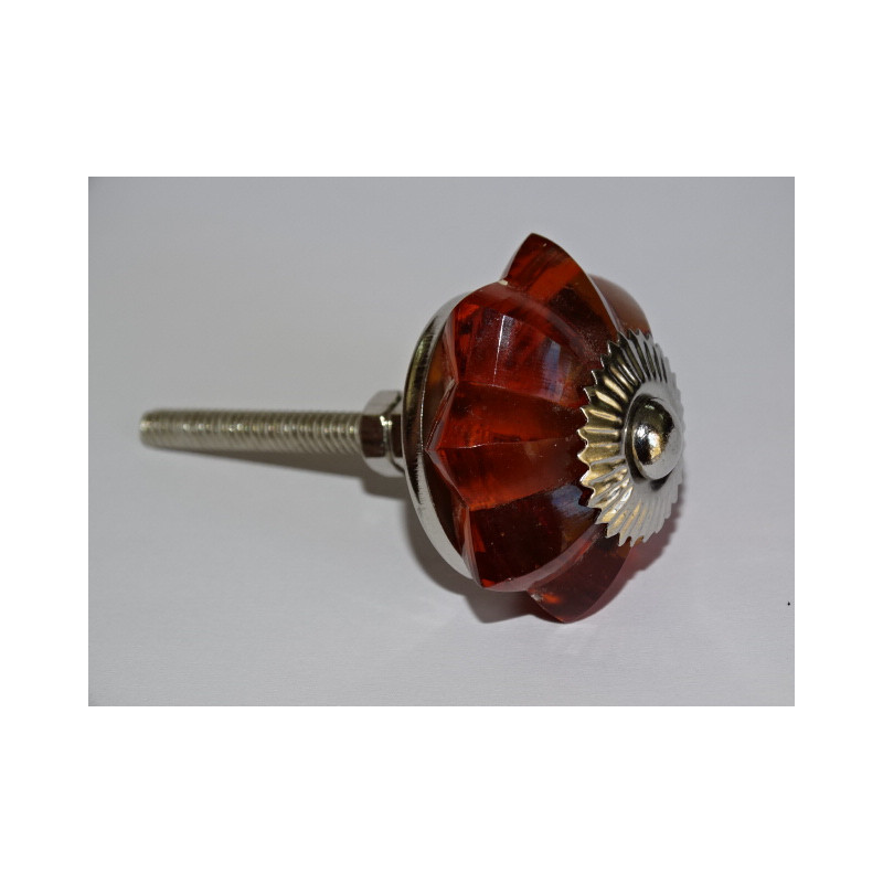 35 mm Amber Color Glass Pumpkin Button - Silver