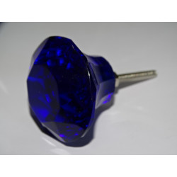 Bouton en verre en forme de DIAMANT 50 mm bleu outremer