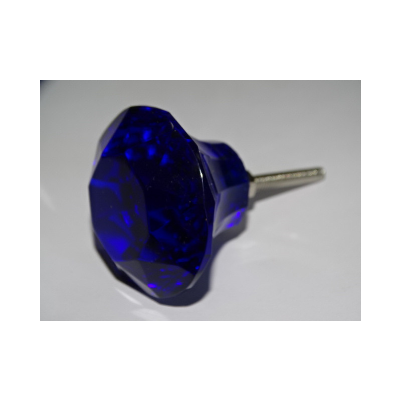 Bouton en verre en forme de DIAMANT 50 mm bleu outremer