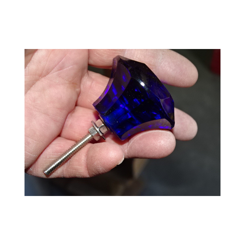 DIAMANT förmiger Glasknopf 50 mm ultramarinblau
