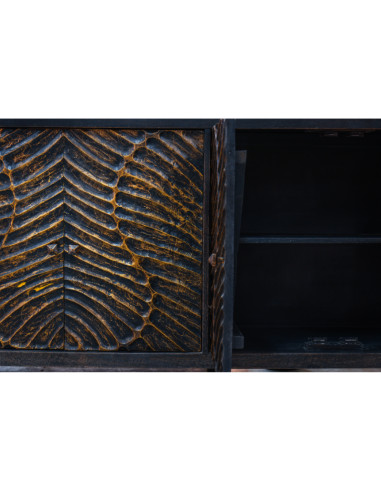 Buffet 4 portes sculptées noires et dorées