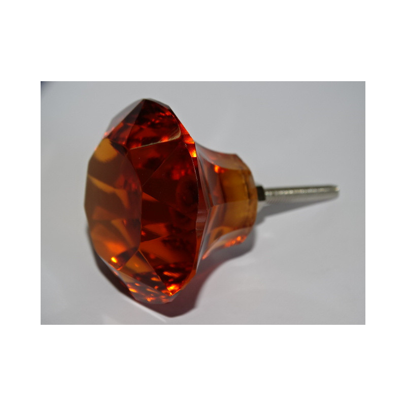 DIAMOND shaped glass knob 50 mm amber color