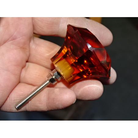 Bouton en verre en forme de DIAMANT 50 mm couleur ambre