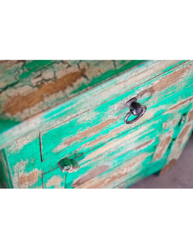 Paire de tables de chevet patine verte vieillie
