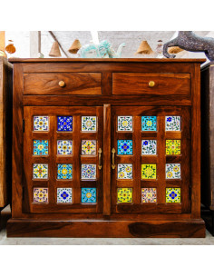 Buffet 2 portes 2 tiroirs en Palissandre et céramique