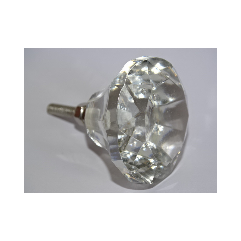 DIAMOND-shaped glass button 40 mm transparent