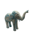 Statue d'éléphant en bois sculpté bleu patiné