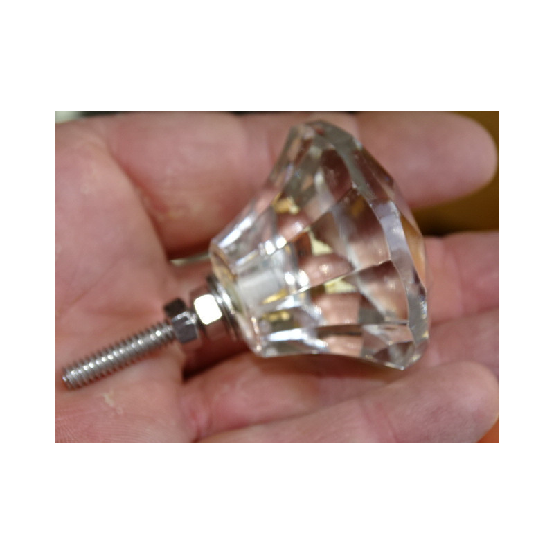 DIAMOND-shaped glass button 40 mm transparent