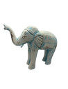 Statue d'éléphant en bois sculpté bleu patiné