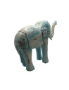 Statue d'éléphant en bois sculpté bleu patiné