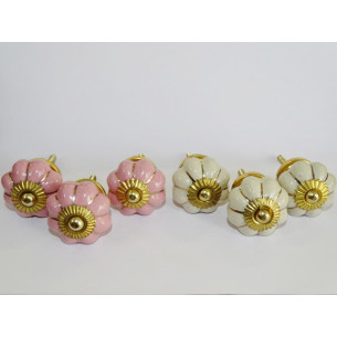 Set de 6 botones de calabaza 32 mm 3 rosas y 3 beige