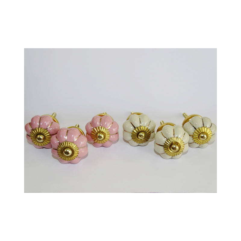 Set de 6 botones de calabaza 32 mm 3 rosas y 3 beige