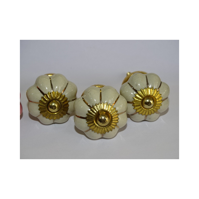 Set of 6 pumpkin buttons 32 mm 3 roses and 3 beige