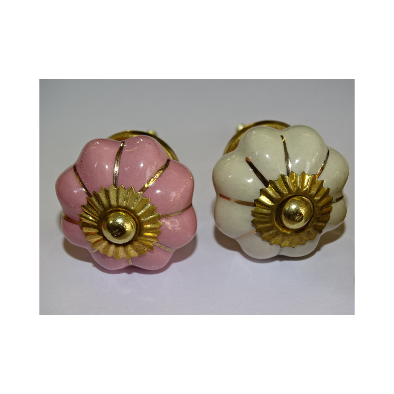 Lot de 6 boutons citrouille 32 mm 3 roses et 3 beige