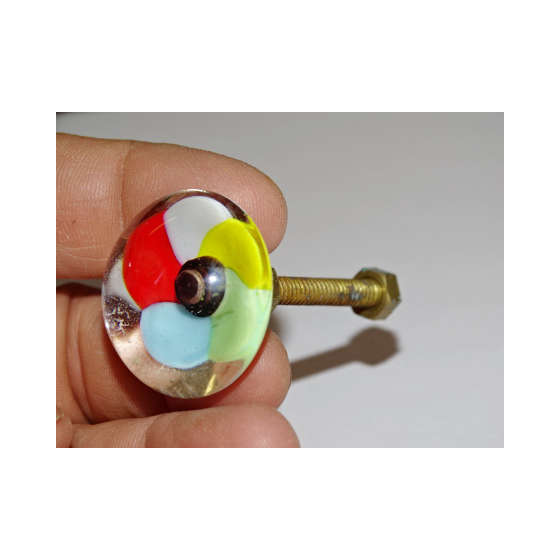Poignée de meuble transparente fleur multicolor