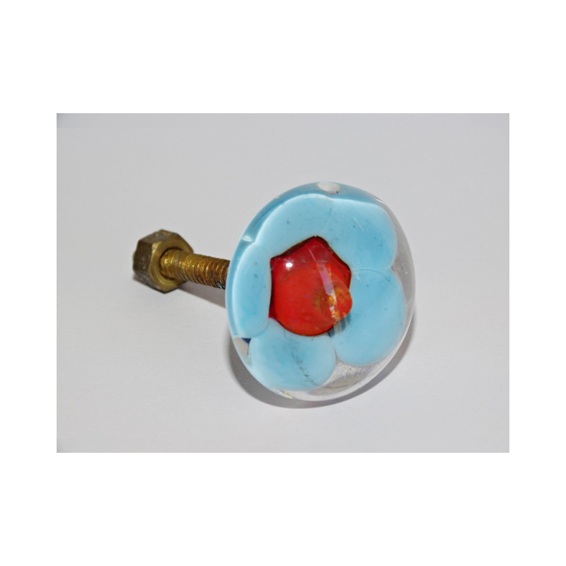 Poignée de meuble transparente fleur turquoise