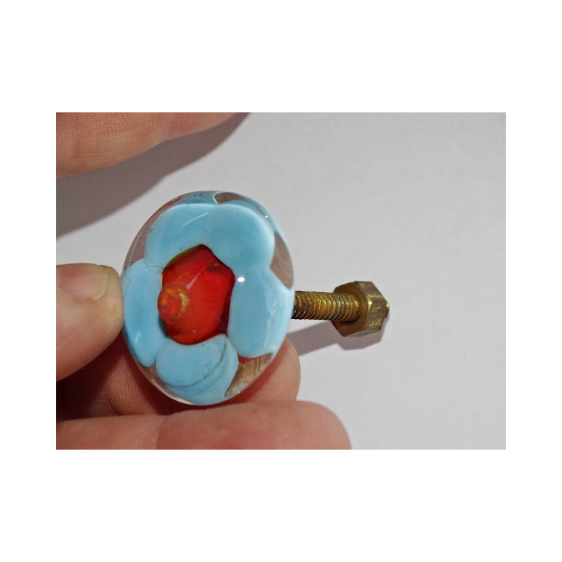 Manija de los muebles de color flor turquesa  transparente