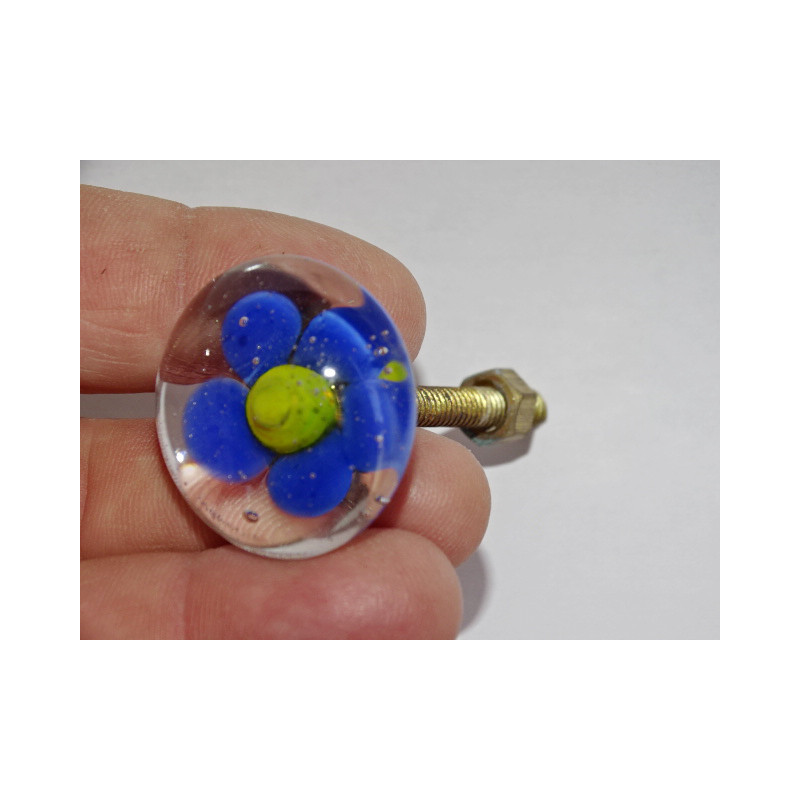 Poignée de meuble transparente fleur bleue